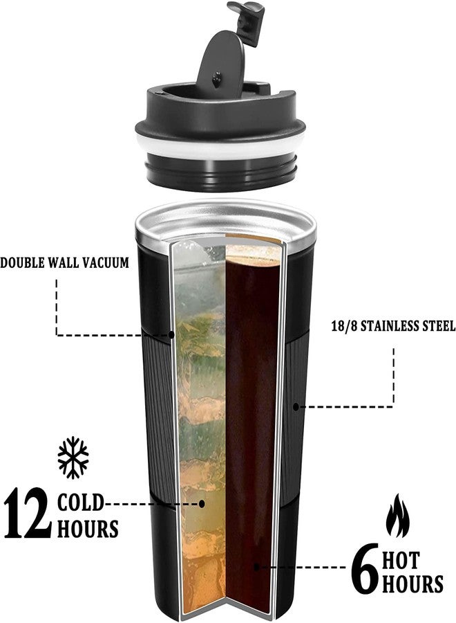 ZOKIXTO New Stainless Steel Vacuum Insulated Travel Tea and Coffee Mug -Insulated Cup for Hot & Cold Drinks, Travel Thermos Flask with Lid. (Black, 510 Ml) - Image 2